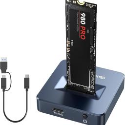 ACASIS m.2 ssd 外付けケース 、NVMEとSATA両対応 SSDドッキングステーション USB-C 10Gbps nvme ssd ケース、M.2 SSD Mキー/B+Mキー 対応,アルミ筐体、高速放熱、ホットスワップ，適合 2230,2242,2260,2280，最大8TB SSD 対応 (M04)日本正規品